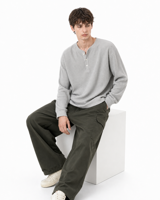 Henley neck long sleeve t shirt