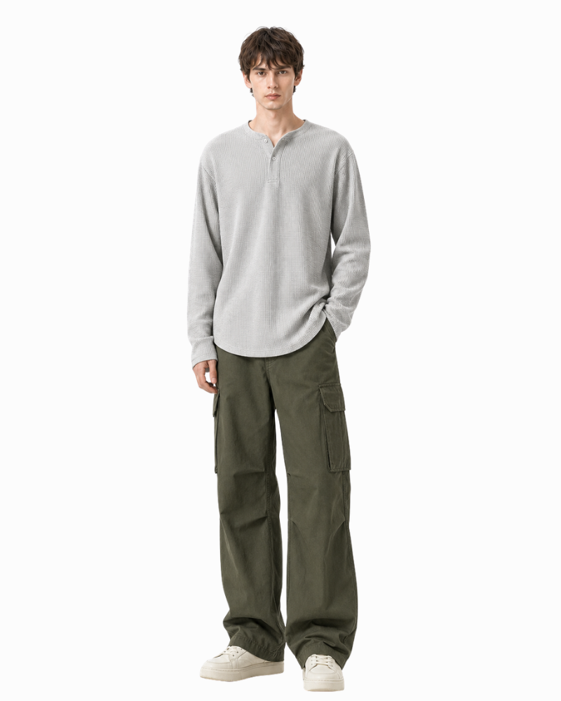 Henley neck long sleeve t shirt