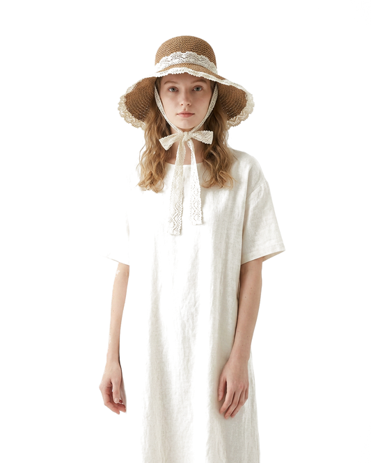 Lace-Trim Straw Hat