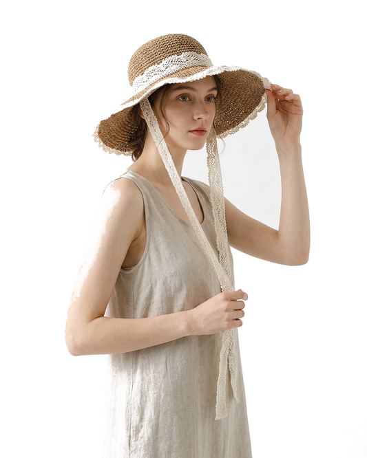Lace-Trim Straw Hat