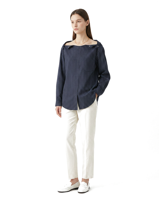 Pinstripe 2-Way Collar Shirt