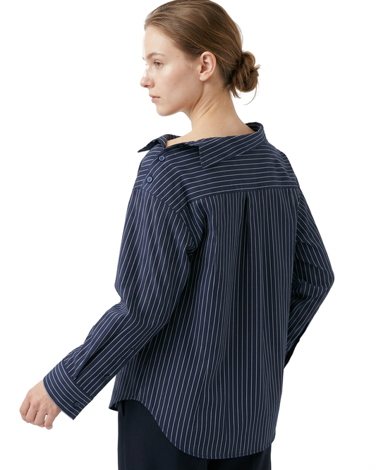 Pinstripe 2-Way Collar Shirt